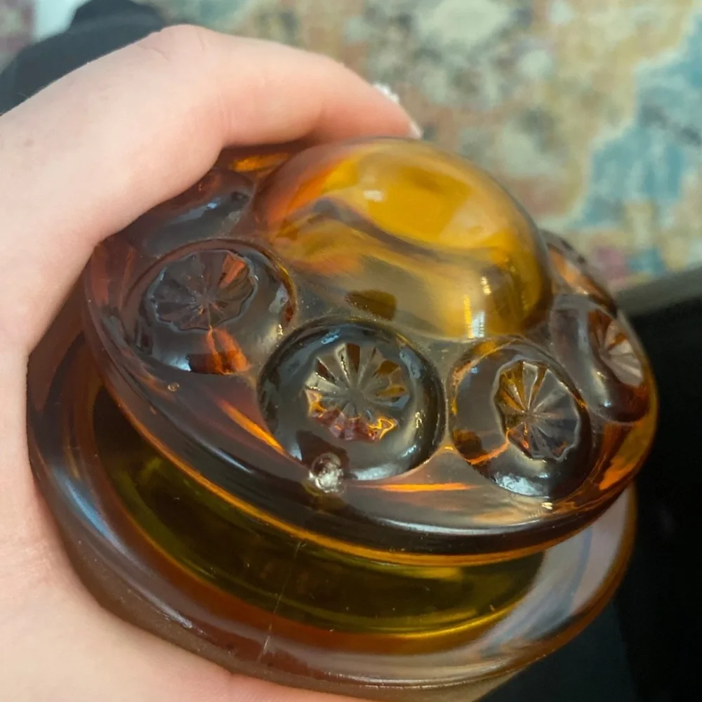 Vintage LE Smith Moon and Stars Amber Glass Cannister 9.5”